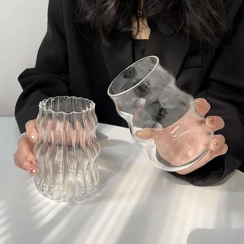 1-4 pezzi 530ml tazza di vetro bicchiere resistente al calore bicchieri trasparente tè succo latte tazza di caffè bicchieri d'acqua di casa tazza di birra a strisce 1