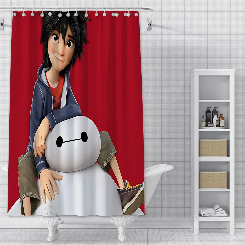 thumbnail image 1 of Cortina de ducha de dibujos animados Disney Big Hero 6, tela de poliéster impermeable, pintura colorida, cortinas de baño, decoración del baño del hogar, 1 of 5