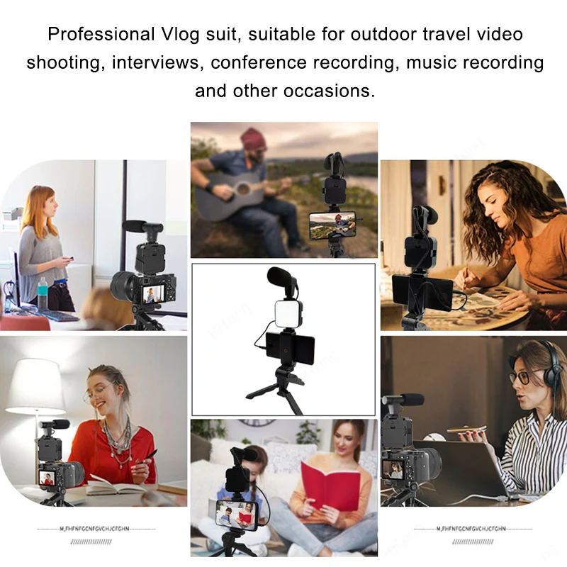 Smartphone Video Kit Microphone Bracket Photography Lighting Phone Holder LED Selfie Tripod Recording Handle Portable Stabilizer smartphone photography kit