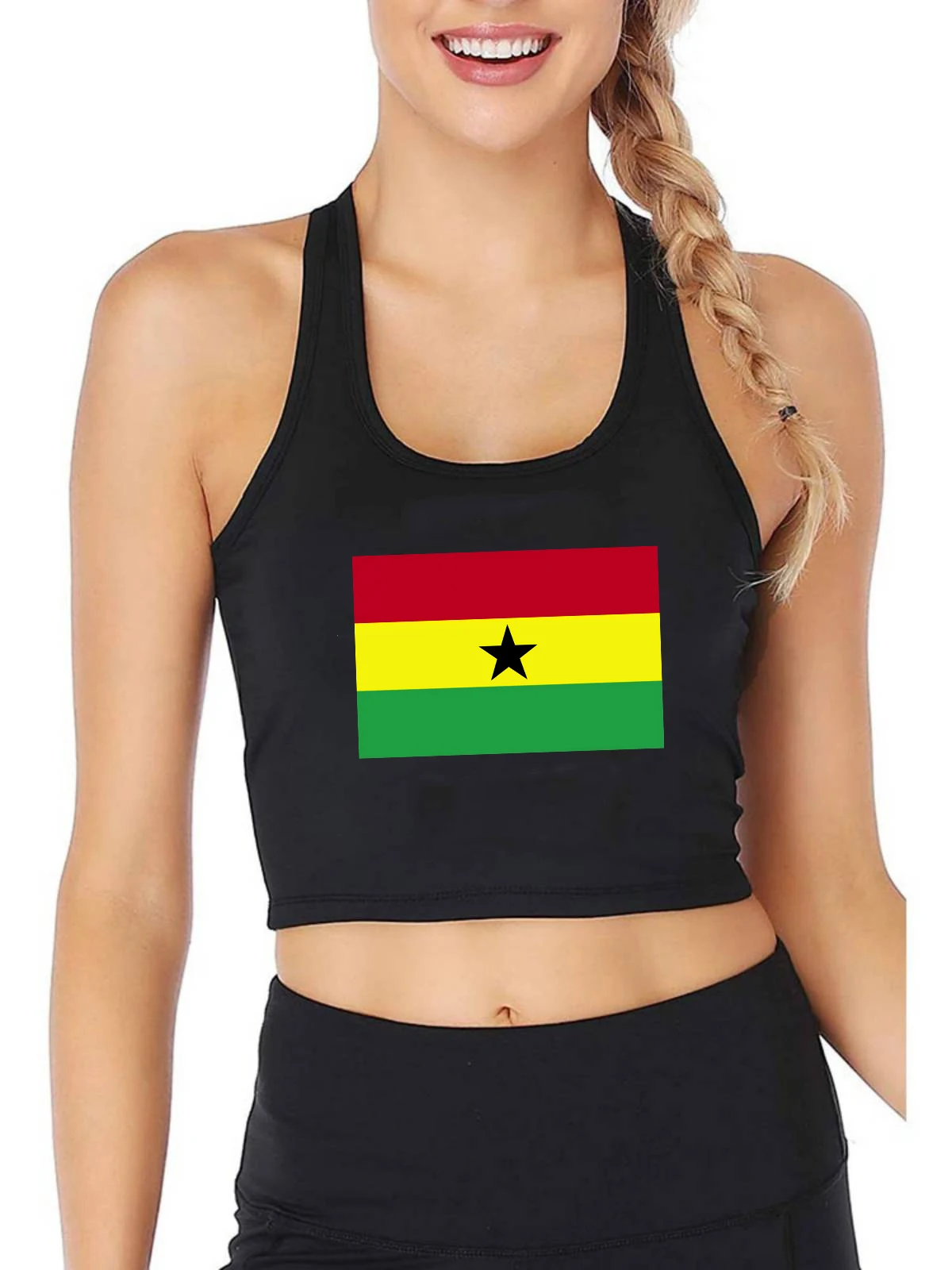 

National Flag of Ghana Graphics Design Sexy Slim Fit Crop Top Women's Retro Patriotic Memorial Style Tank Tops Fitness Camisole