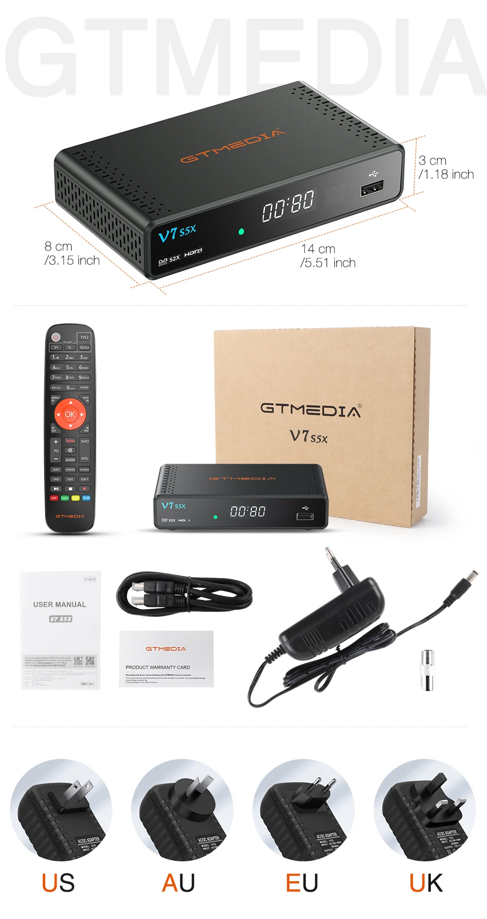 Original Gtmedia V7 S5X HD DVB-S2 satellite receiver 1080p full hd decoder with Usb wifi upgrade by gtmedia v7 hd from Spain box stream