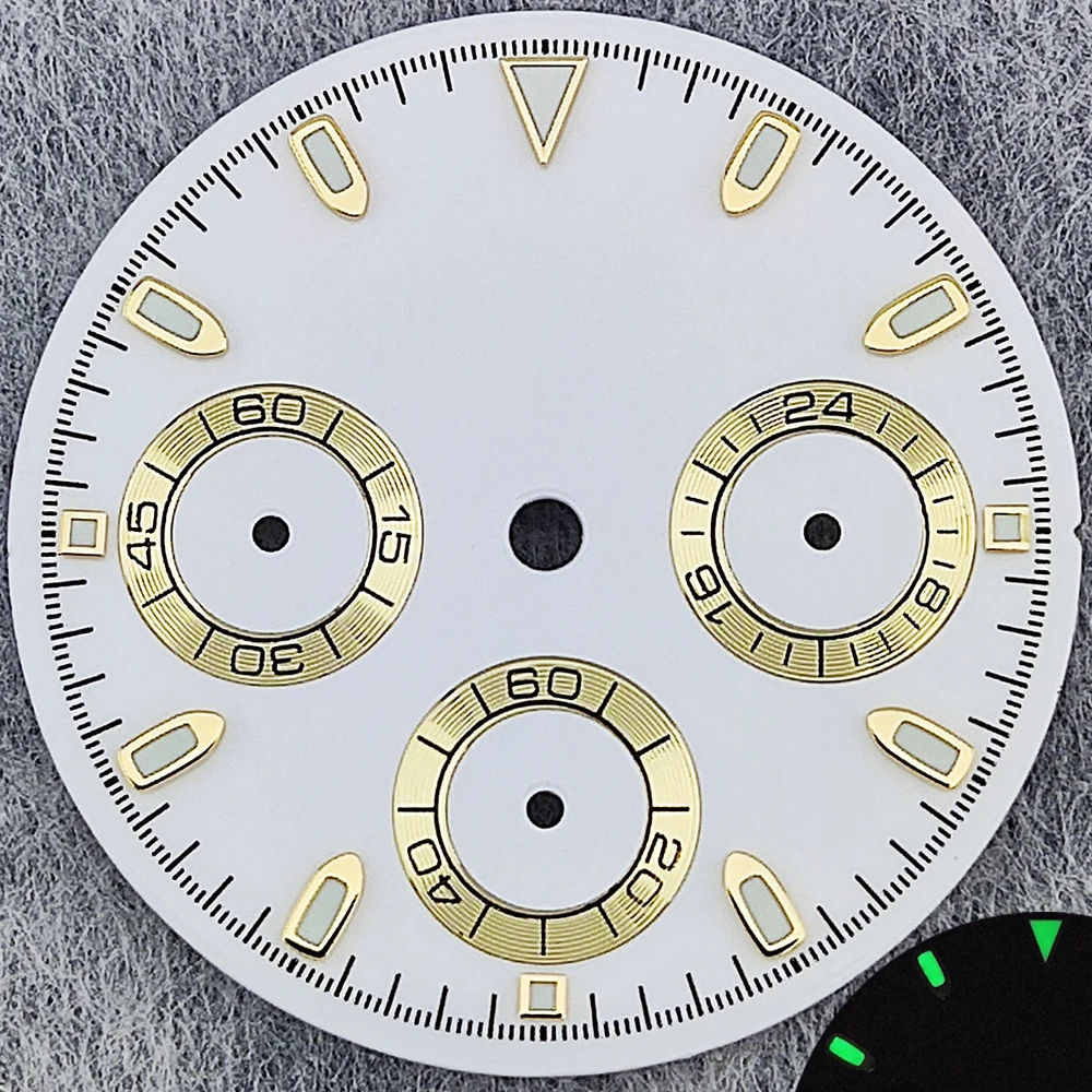 29.5mm Green Luminous Chronograph Dial with 6 Hands for Quartz Movement Watches