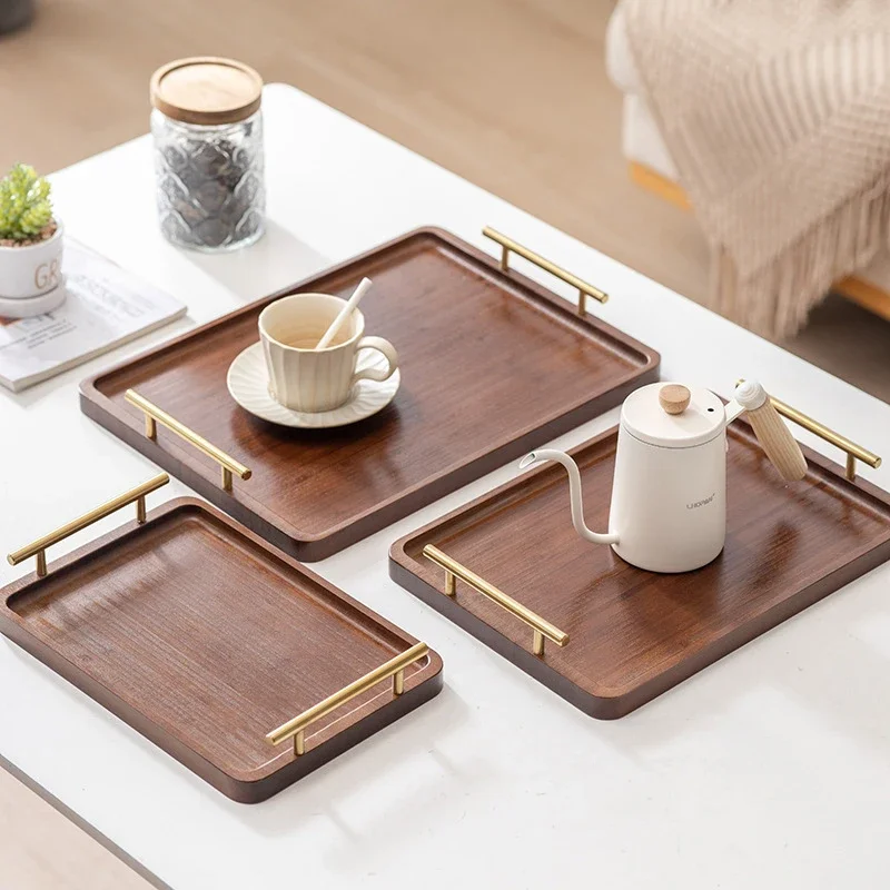

Bamboo Ebony Rectangular Tea Tray Solid Wooden Breakfast Coffee Food Serving Trays Fruits Dessert Snacks Plate for Home Hotel