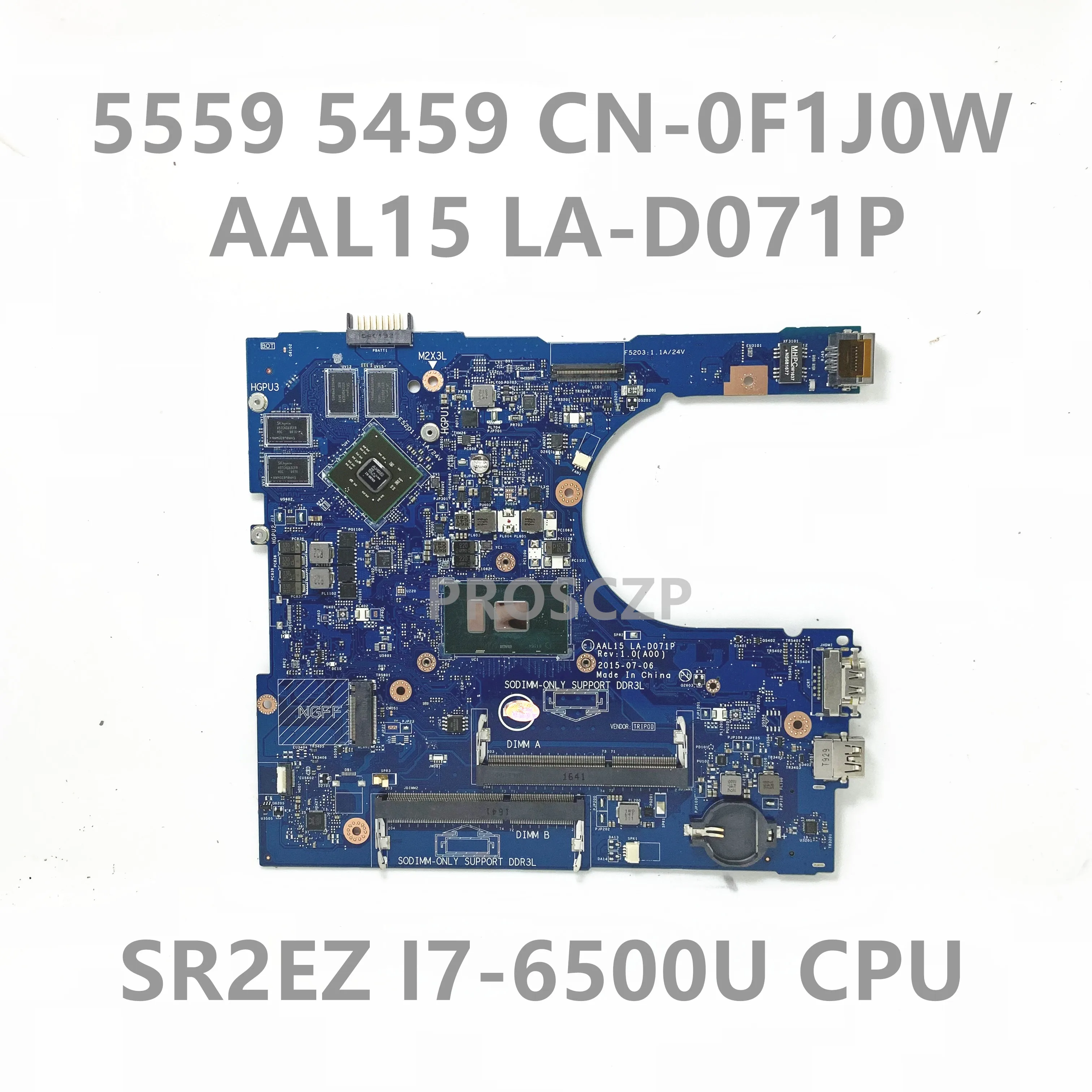 

CN-0F1J0W 0F1J0W F1J0W For DELL 15 5559 5459 5759 Laptop Motherboard AAL15 LA-D071P W/ SR2EZ I7-6500U CPU 100% Full Working Well