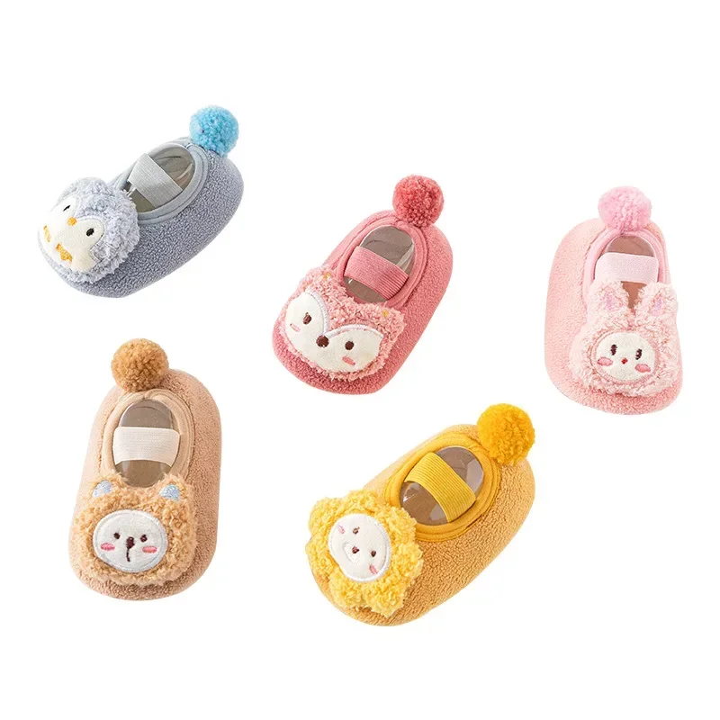 Autumn/Winter Thickened Fleece Low Top Non-slip Floor Socks for Babies and Toddlers with Action Figure Toddler Shoes