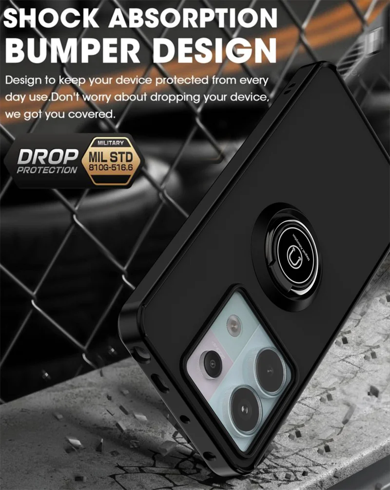 Armor Matte Shockproof Case with Magnetic Ring Holder and Stand