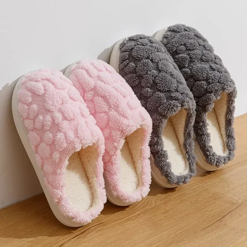 Cotton Slippers for Women, Indoor Warm, Plush, Anti-skid Winter Slippers for Men's Home Use Ladies Casual House Fluffy Footwear