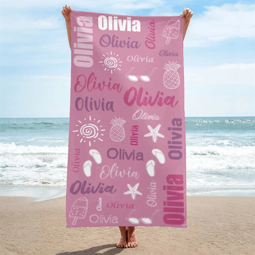 

Personalized Beach Towels With Name Interwoven Letters, Microfiber Pool Towels, Unique Beach Towels