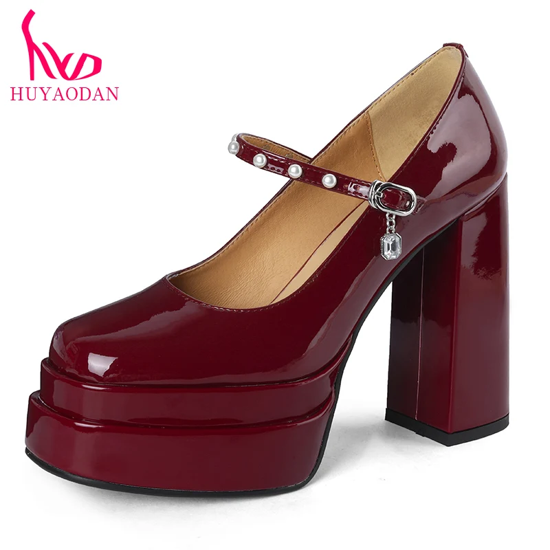 

Туфли-лодочки женские из натуральной кожи на массивном высоком каблуке и платформе