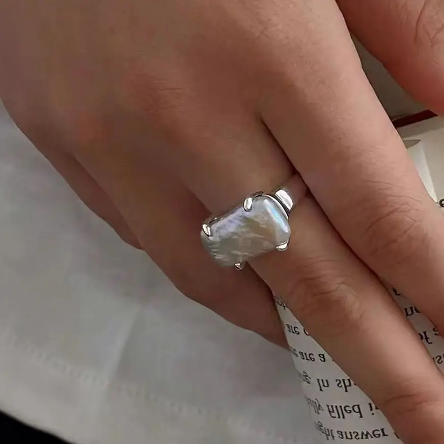 Retail and Wholesale Natural Freshwater   Baroque Rectangle  Claw Setting Pearl Ring  Adjustable Size Gift For Woman  and Girls