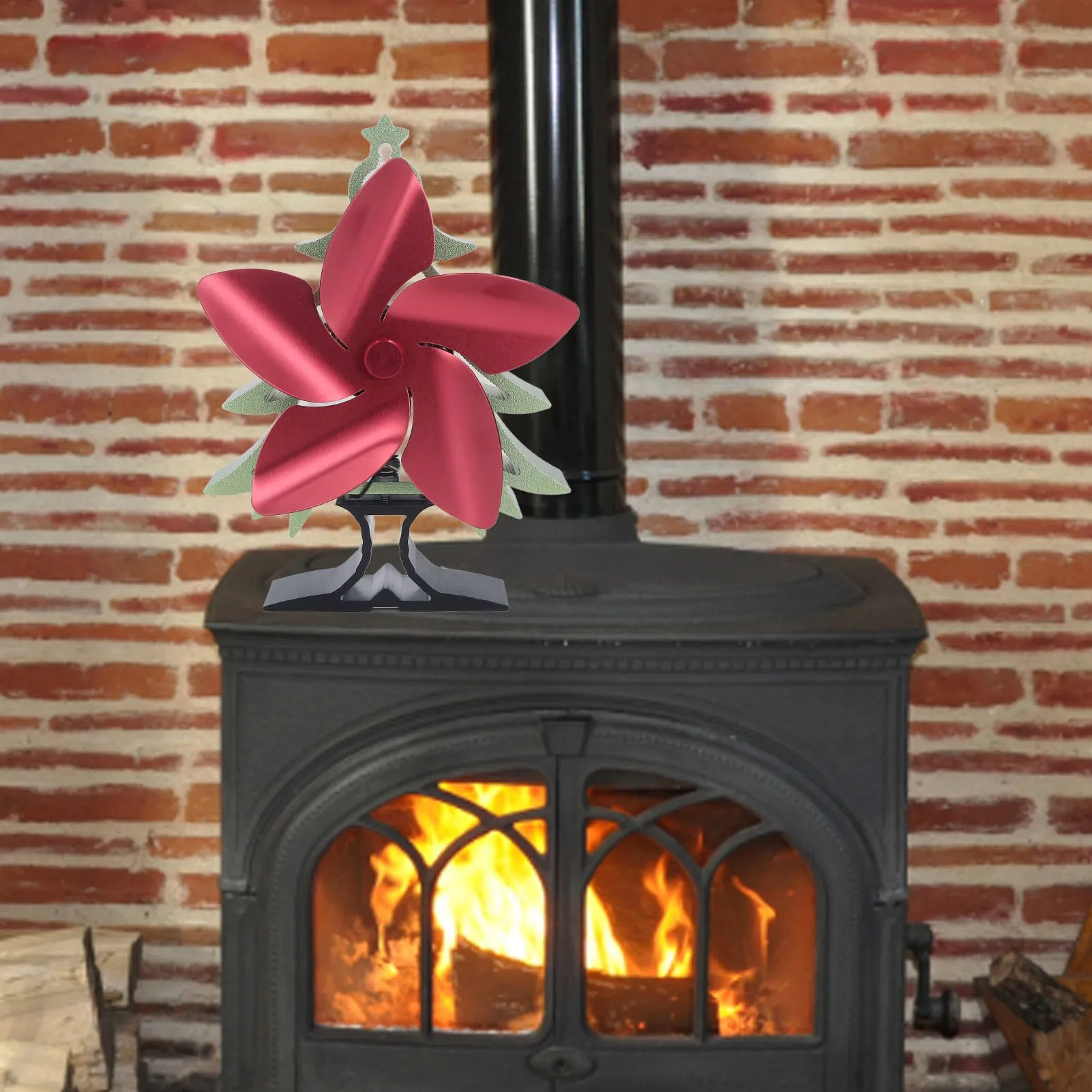 Christmas 5 Blade Fireplace Fan European Style Simple Portable Christmas Tree Fireplace Fan Energy Saving Driven Thermal Energy