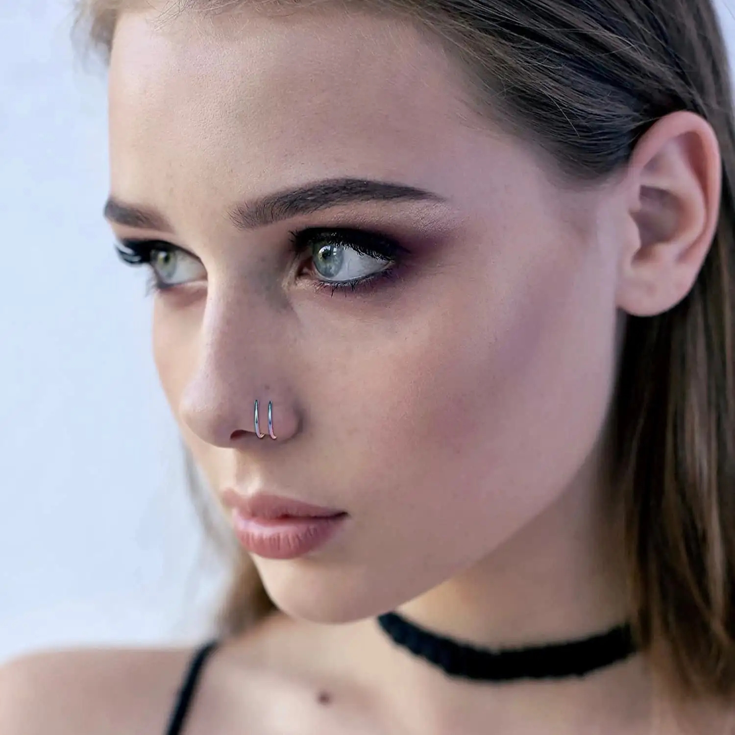 1PC Stainless Steel Double Layers Nose Ring for Single Piercing Women Men Twist Nose Hoop Spiral Nose Ring Earrings Jewelry 20g