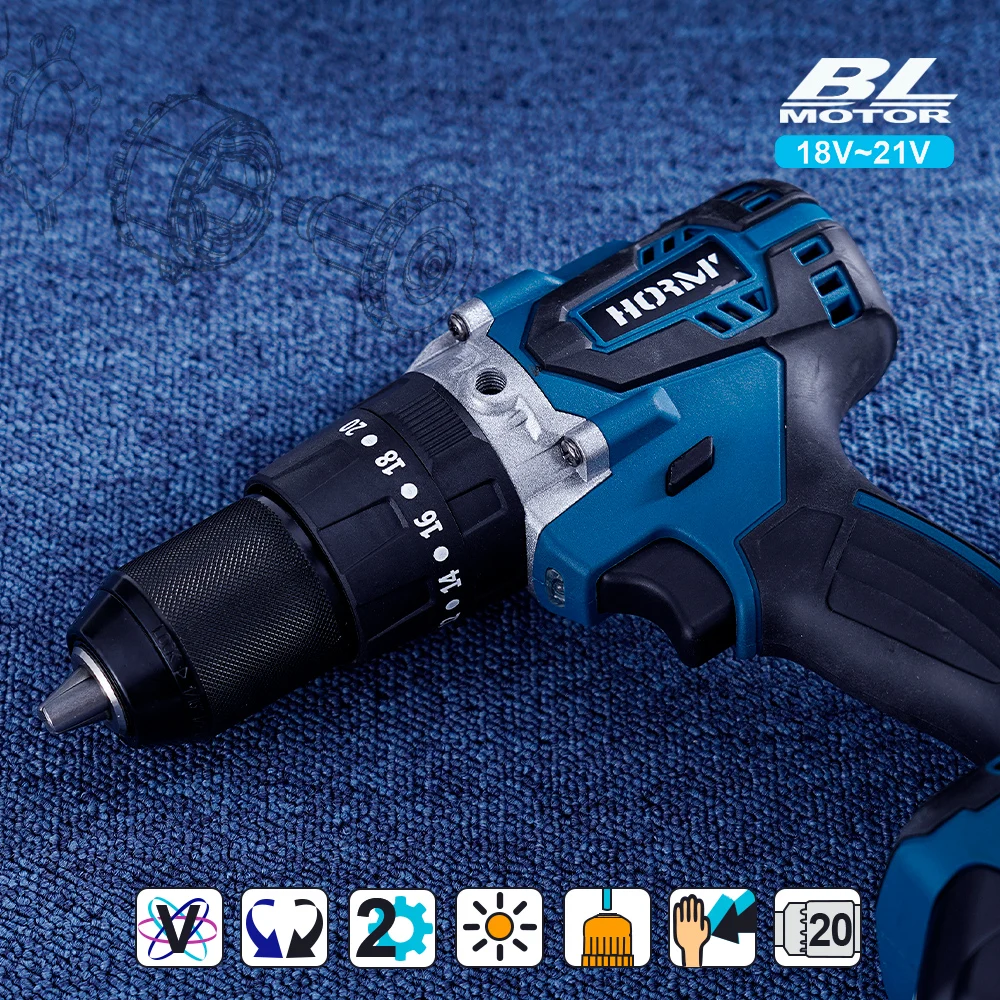 20V Brushless Electric Impact Drill 98N. m 3 in 1 Electric Screwdriver with Handle Electric Hammer Power Tool For Makita Battery