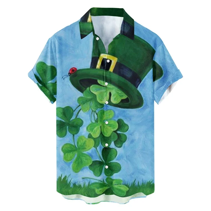 thumbnail image 1 of Camisa del día de San Patricio 2024 para hombre, camiseta con estampado 3D completo de cuatro hojas verdes, camiseta informal de manga corta para festivales y playas, 1 of 4