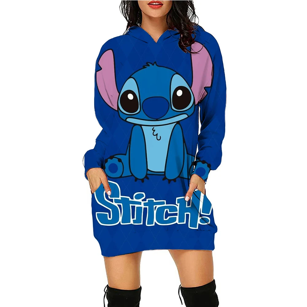 Y2k Stitch Dresses for Women 2024 Disney Woman Clothes Mini Dress With Hood Hoodie Kawaii Fashion Luxury Party Sweater Dress 3XL - Image 5