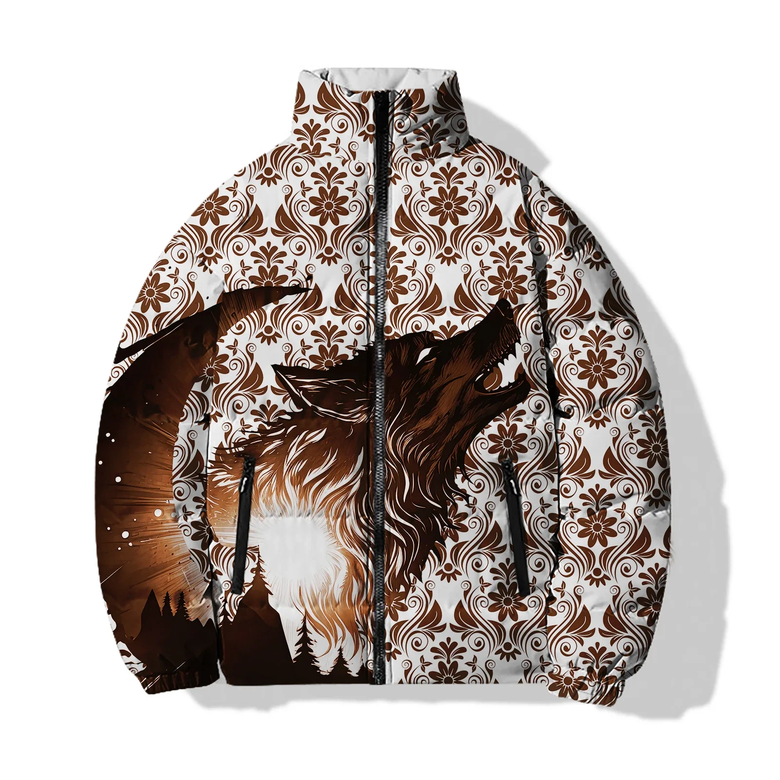 thumbnail image 1 of Nueva chaqueta de invierno de algodón para hombre, chaqueta estampada moderna con perro de fuego de tres cabezas y tigre, ropa para hombre, abrigos, parka, frío, 1 of 5
