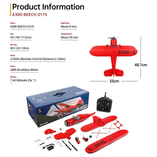 WLtoys A300 Four Way Two Winged RC Aircraft Remote Control Glider Brushless Remote Control Unmanned Aircraft Model 6