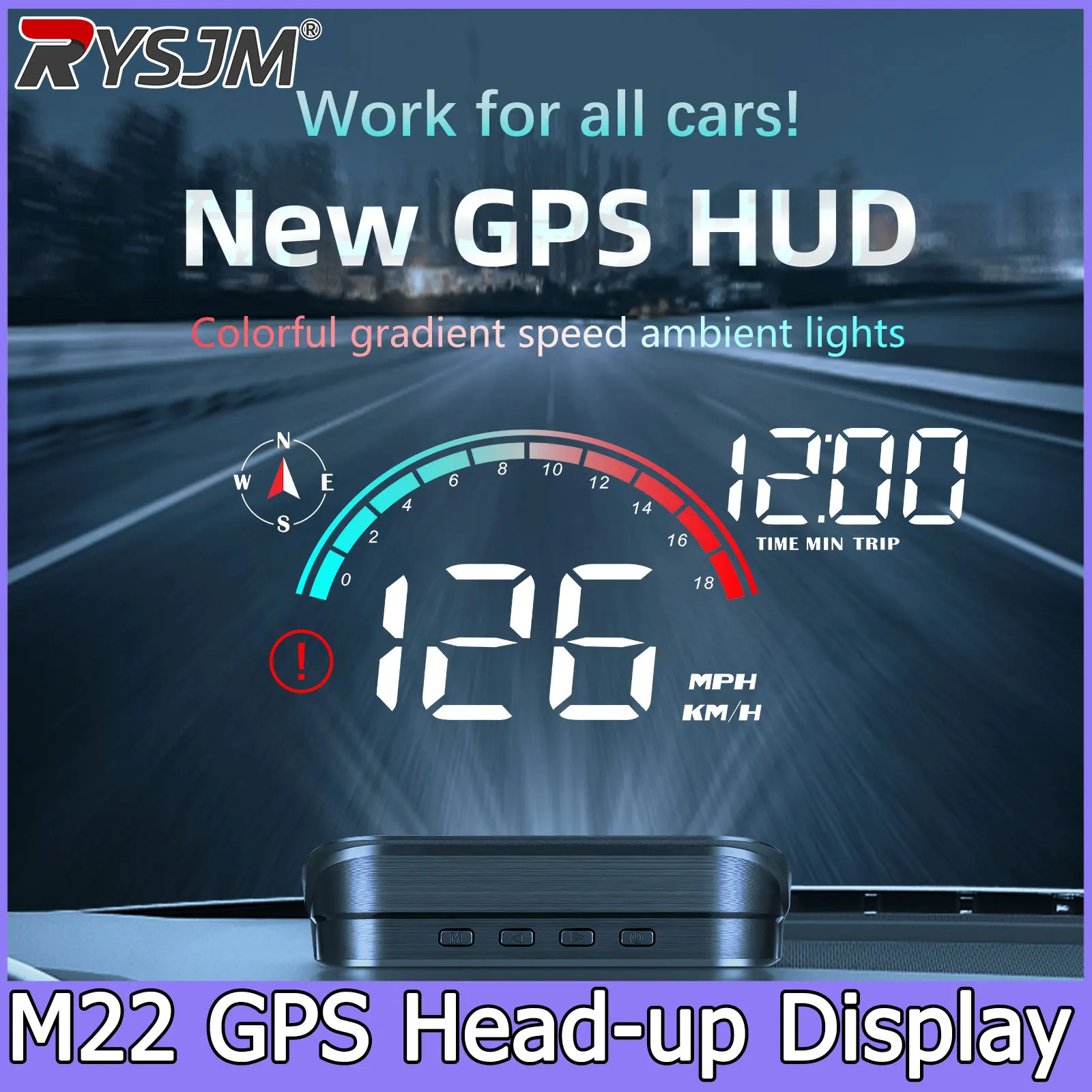 HUD M22 para Auto, Pantalla Digital Universal con GPS, Velocímetro HD LCD, Proyección en el Parabrisas para Todos los Autos 1