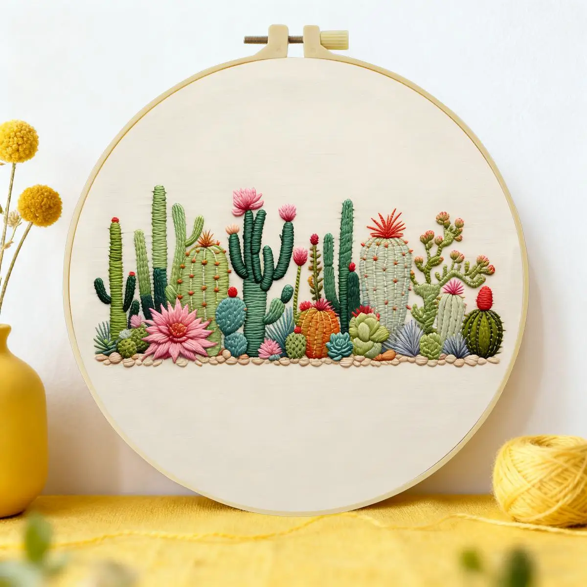 1 Stück 20X20CM/15X15CM 7,87/6,3 Zoll Pflanzen-Kaktus-Stickerei-Starter-Kit DIY-Kit DIY-Stickerei-Set Handarbeiten Malerei
