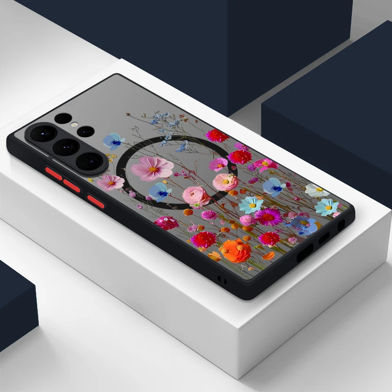Elegant Magnetic Garden Flower Luxury Matte Clear Back Hard Phone Case