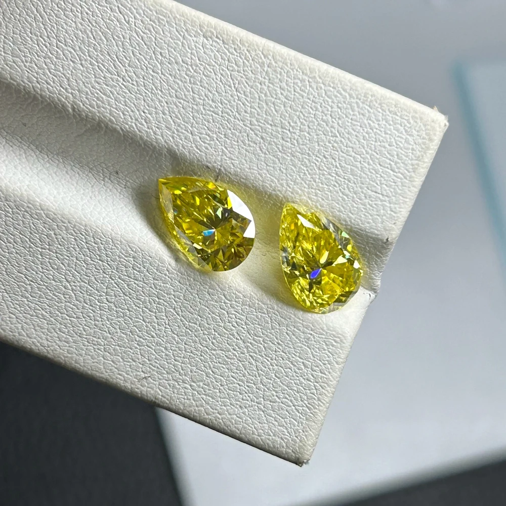 Meisidian GRA Coated Color Pear 7x10mm 2 Carat Dark Yellow Diamond Moissanite Stone