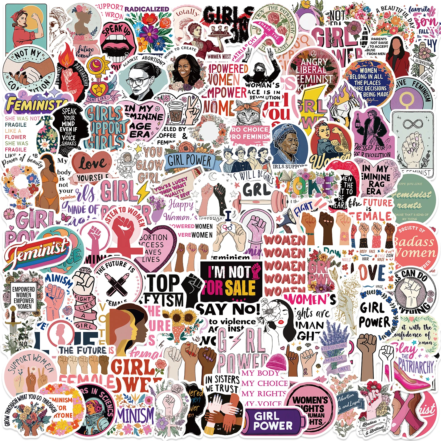 Pink Feminism Inspirational Quotes Stickers Set - 200PCS