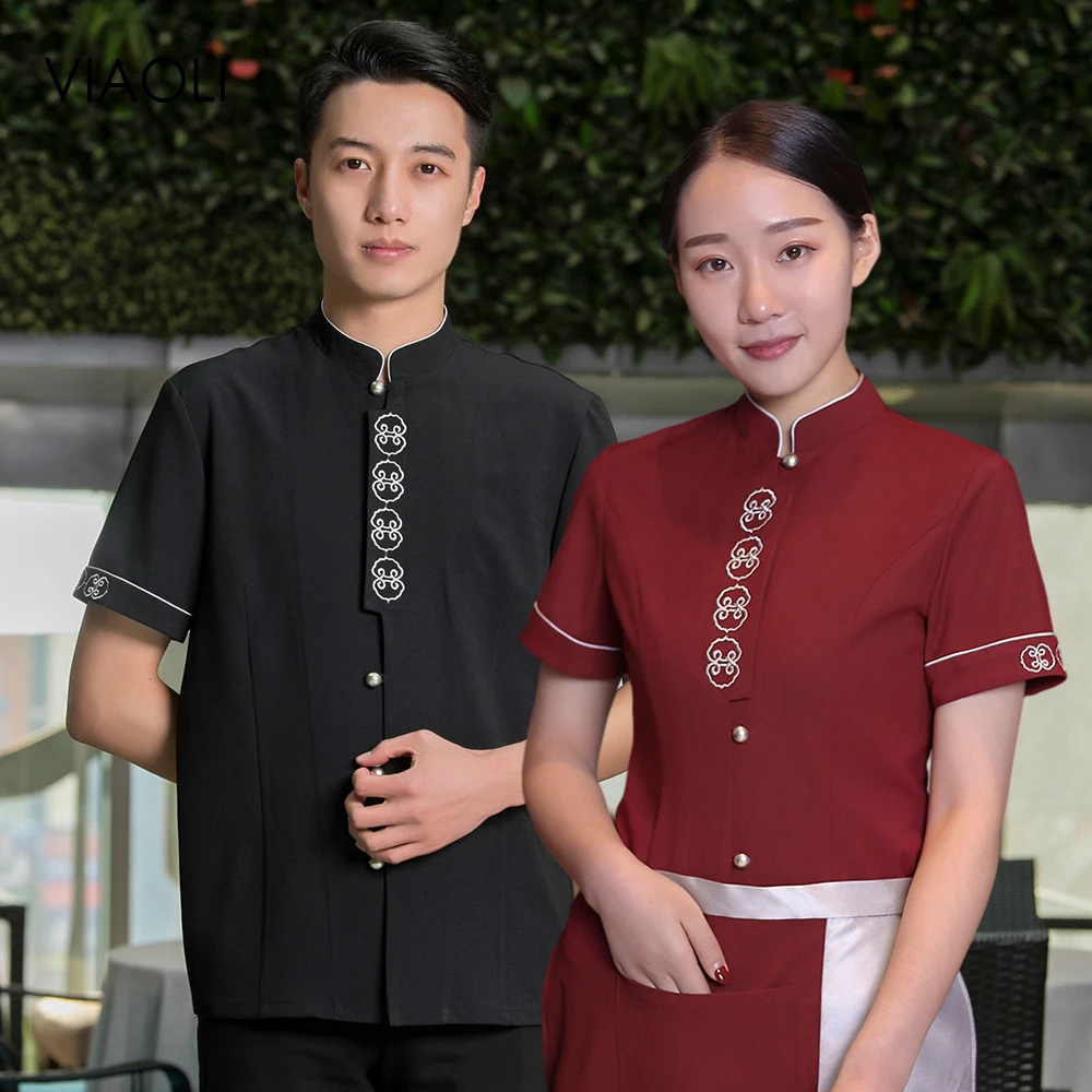 

Fast Food Restaurant Short Sleeved Workwear China Auspicious Clouds Hotel Uniforms Clothes Work Clothes Receptionist Tops