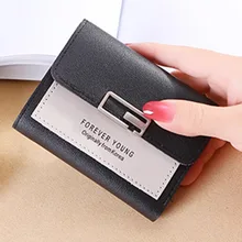 

Fashionable Short Women Wallets Hasp Trendy Purse Patchwork Wallets Three Foldong Female Mini PU Leather Coin Purse Card Holder