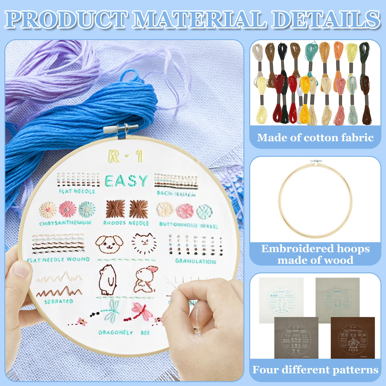 Embroidery Stitch Practice Kit Beginner Cross Stitch Kits DIY Embroidery Cloth With Patterns Thread Complete Practice Kit