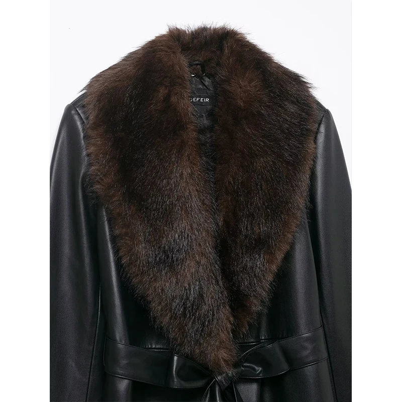 Winter Women Fashion With Faux Fur Collar Coat Woman Chic Faux Leather Jacket Long Sleeve Belt Casual New Outerwear ﻿ ﻿