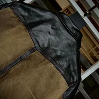 Retro Casual Style Spring Leather Jacket Men Natural Horsehide and Canvas Spliced Slim Fit Short Genuine Coat - Image 5