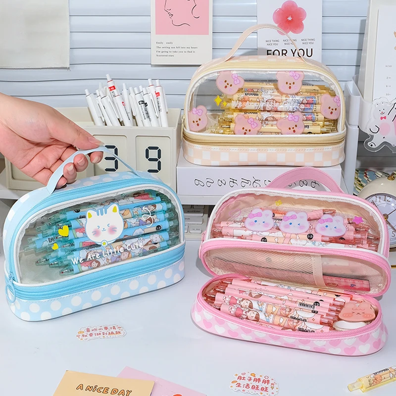 2 Layers Large Capacity Pencil Bag Kawaii Stationery Aesthetic