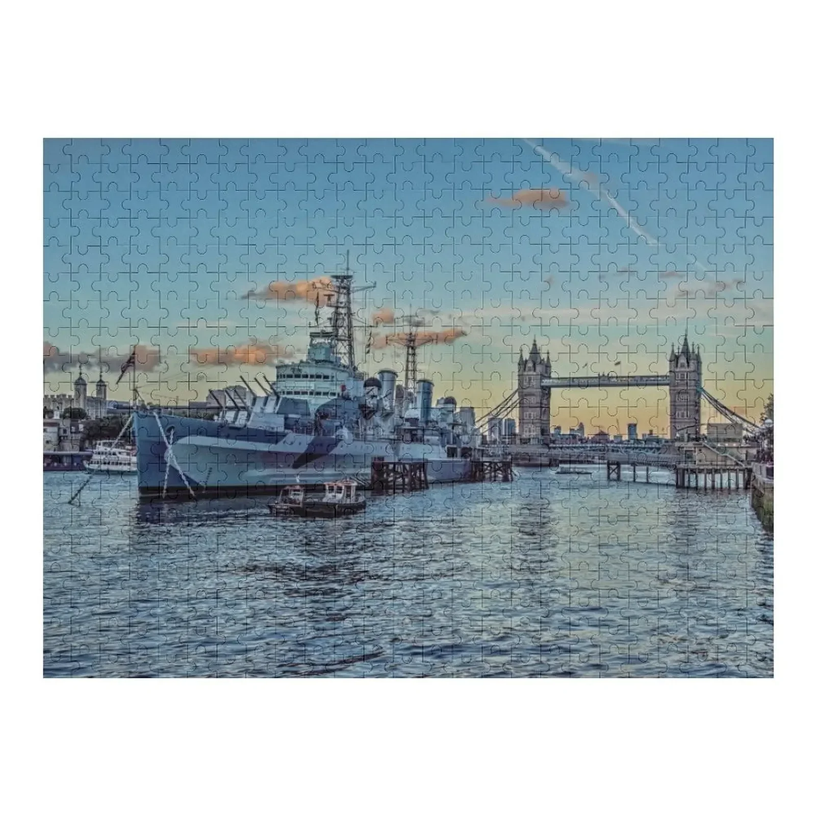 #321 HMS Belfast and Tower bridge in London Jigsaw Puzzle Custom Child Gift Customized Kids Gift Puzzle