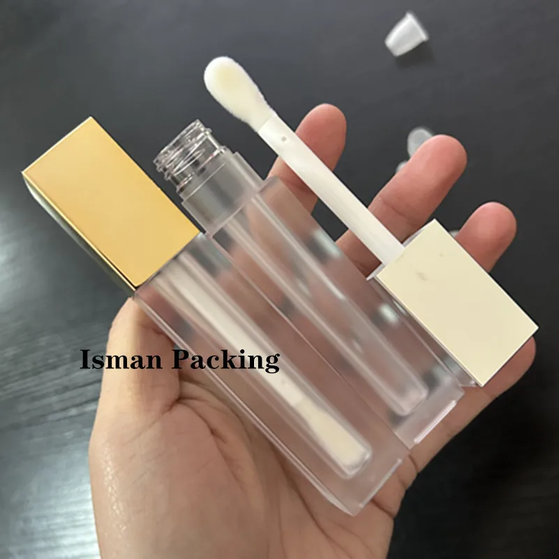 

40pcs empty refillable square gold sliver big brush wand lipstick lip gloss container tubes frosted lipgloss bottle packing 5ml