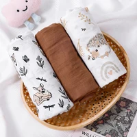 Elinfant 3PCS Print With Solid Color 100% Cotton Muslin Swaddle Blanket,Baby Sleeping Quilt For Summer,Stroller Cover 1