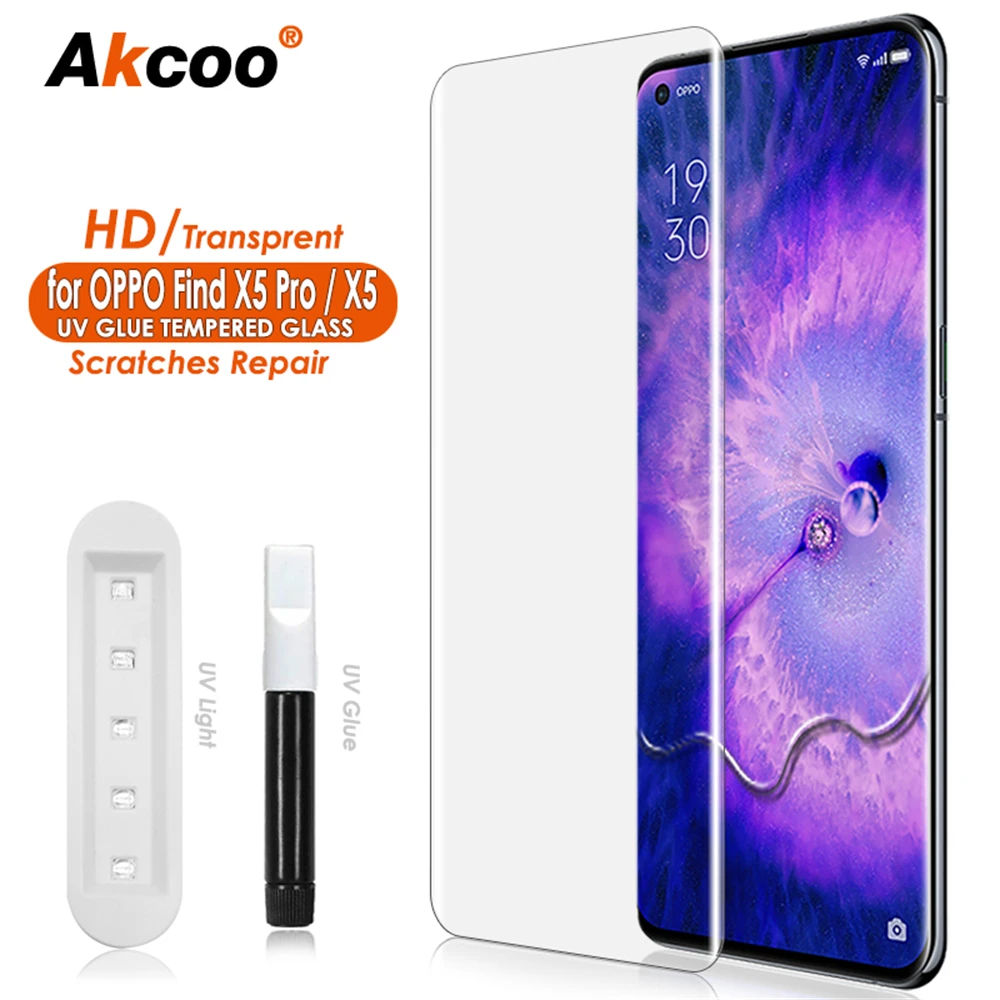 Akcoo УФ закаленное стекло для OPPO Find X5 Pro защита для экрана Ремонт царапин/чувствительный сенсорный/покрытие от края до края для X5