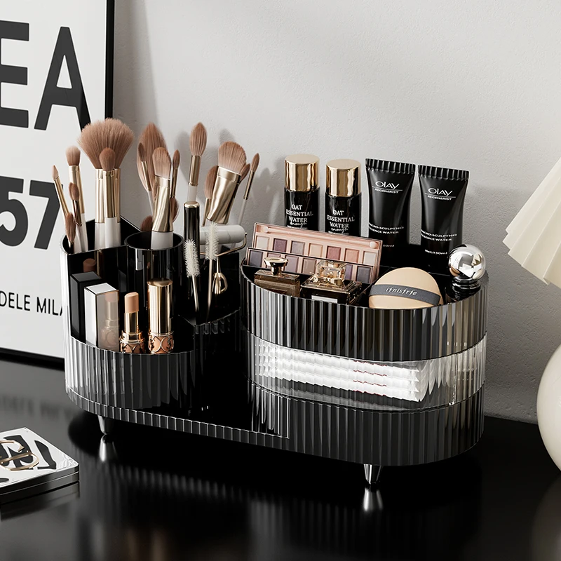 Makeup Storage Box Desktop Rotated Cosmetics Storage Box Large Capacity Makeup Brush Eyeshadow Lipstick Compartment Shelf