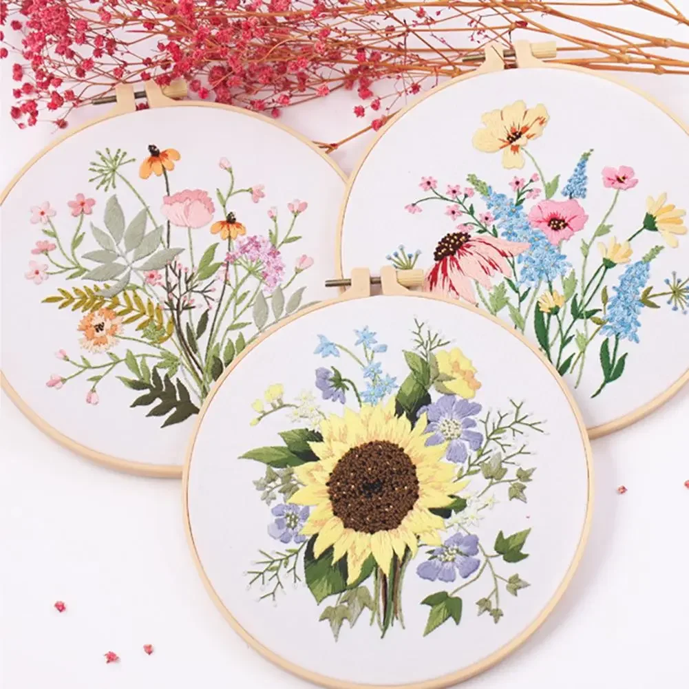 Flower Pattern Embroidery Kit With Embroidered Hoop Cross Stitch DIY Handmade Crafts Needlework Sewing Supplies Home Decoration