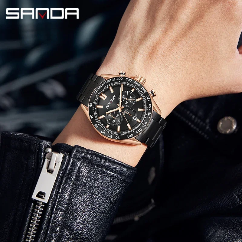 

SANDA 2023 Men's Watches Top Brand Luxury Chronograph Quartz Watch Waterproof Sport Wristwatches Men Stainless Steel Male Clock
