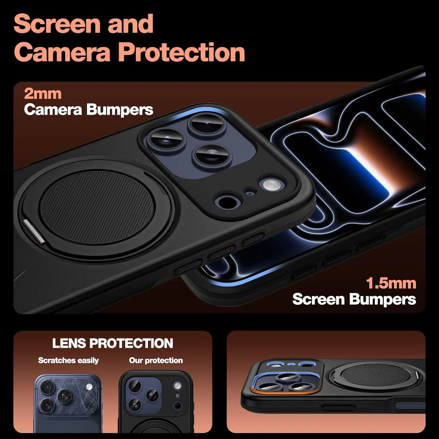 Magnetic Dual Layer Ring Holder Kickstand Case - Shockproof Protective Cover
