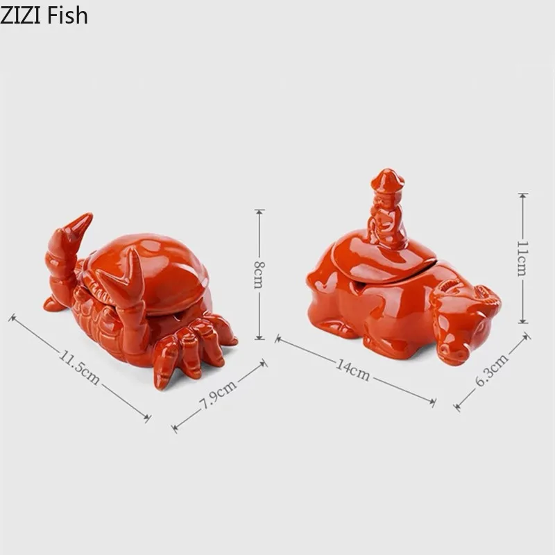Cute Crab Ashtray Living Room with Lid Anti Fly Ash Ceramic Cigar Ashtray Decoration Chinese Home Decoration Art Friend Gift