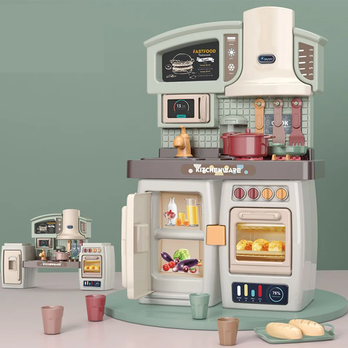 thumbnail image 1 of 2in1 Mini Kitchen Toy Cooking Accessories Counter Set With Light Music Miniature Furniture Dollhouse Girls Kitchen Toy Gift, 1 of 5