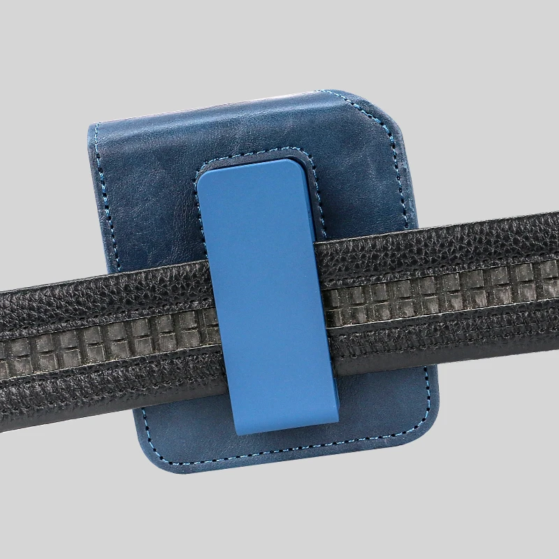 PU Leather Flip Mobile Phone Waist Bag with Pen Holder, Magnetic Closure, Blue