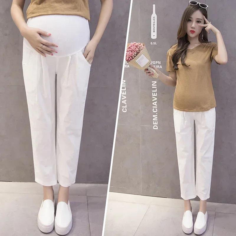 Maternity Pants Summer Casual Cotton Slim  Loose Comfy Belly Support  Elastic Waist Mom Trousers Pregnancy Clothes 4