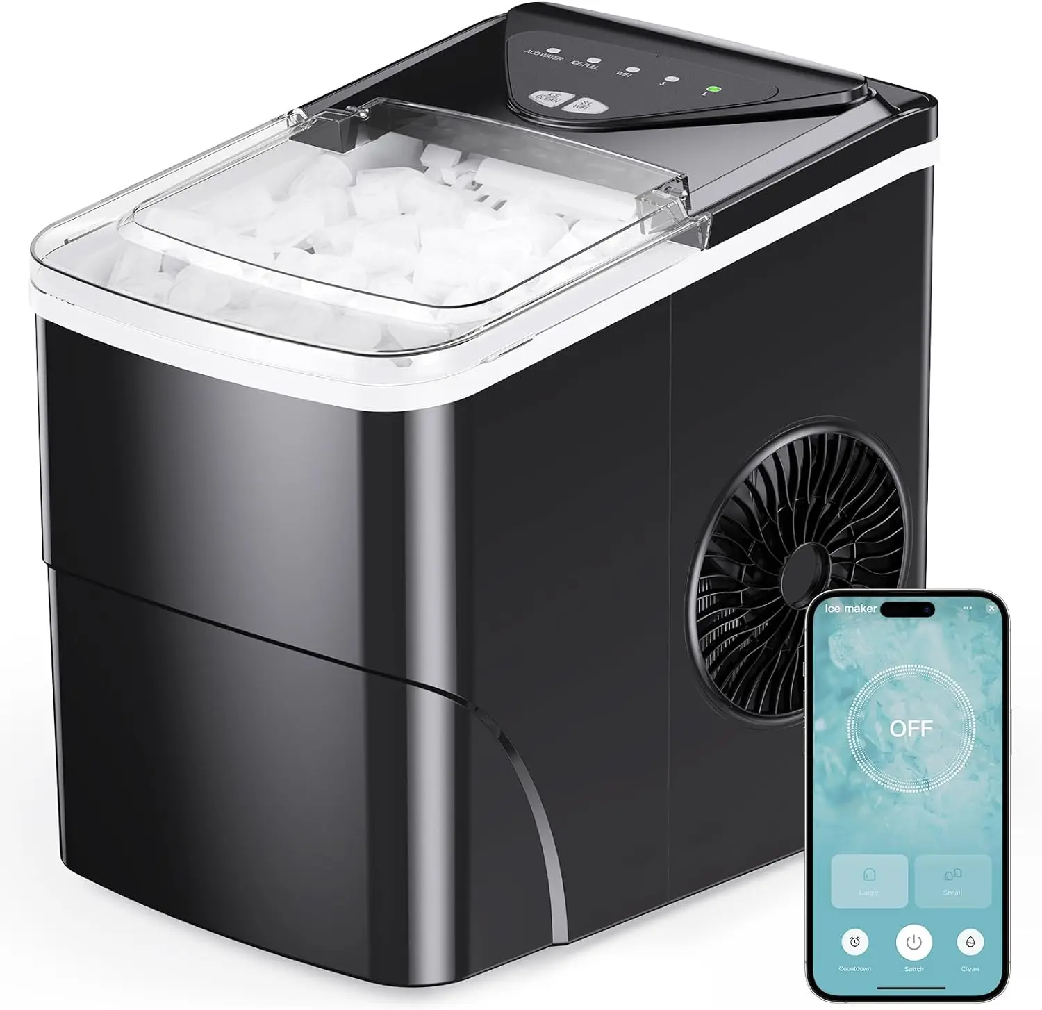 

Smart Countertop Ice Maker - Compact Ice Maker with App Control, 9 Cubes in 6 Mins, 26 lbs per Day, 2 Ice Cube Sizes, Portable I