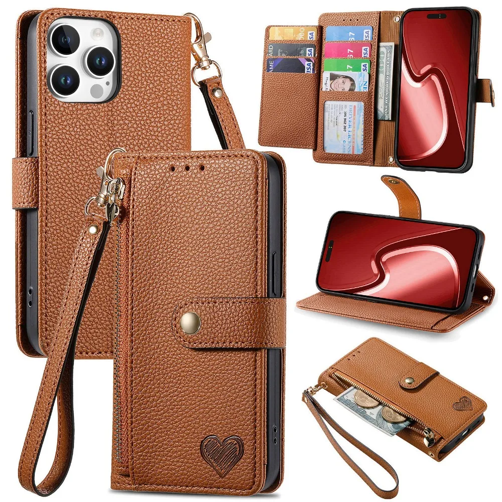 Versatile Kickstand Crossbody Wallet Case with Lanyard and Wrist Strap Featuring Card Holder Protection