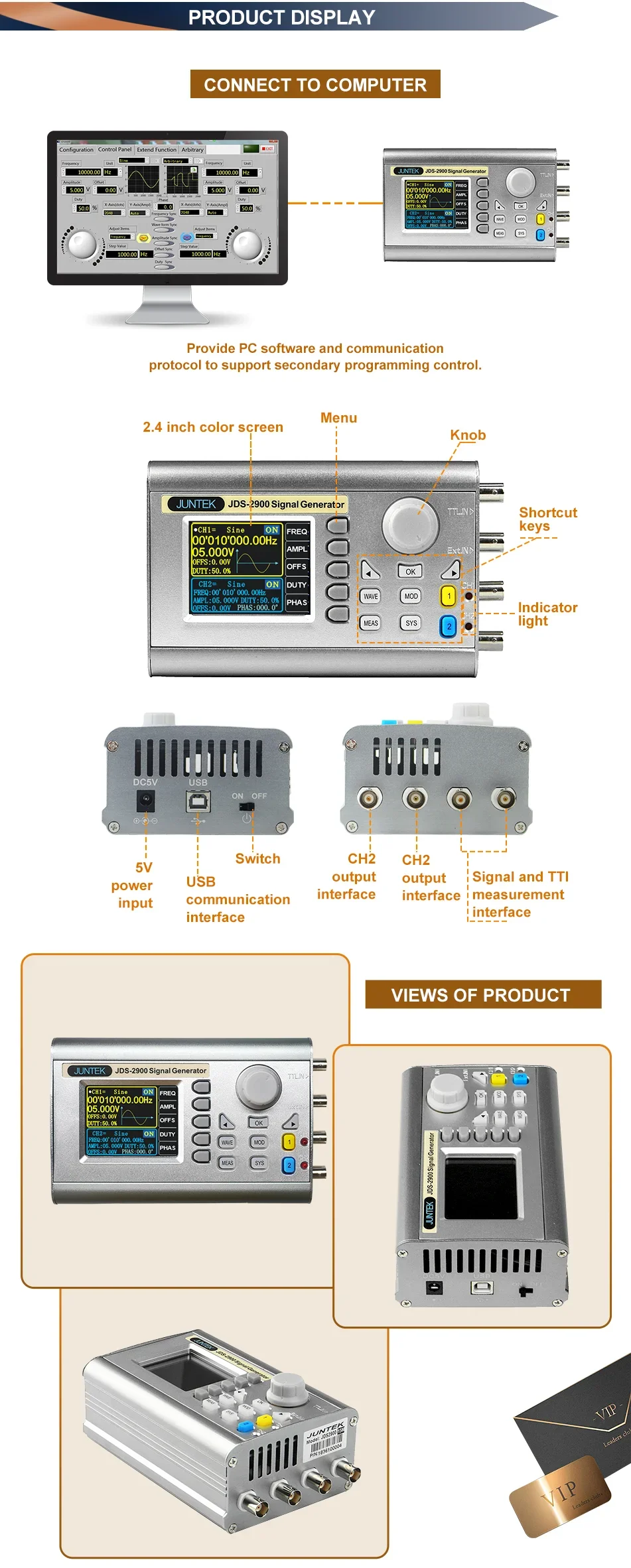 Juntek JDS2900 60M Portable High-Precision Functional Frequency Counter, 15mhz-6