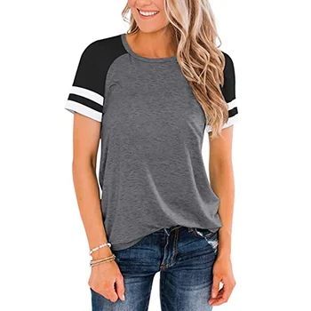 2026 Women's Summer New Arrival: Raglan Sleeve Striped Casual T-Shirt – Soft Fabric, Relaxed Fit, Round Neck, Contrast Black-Whi
