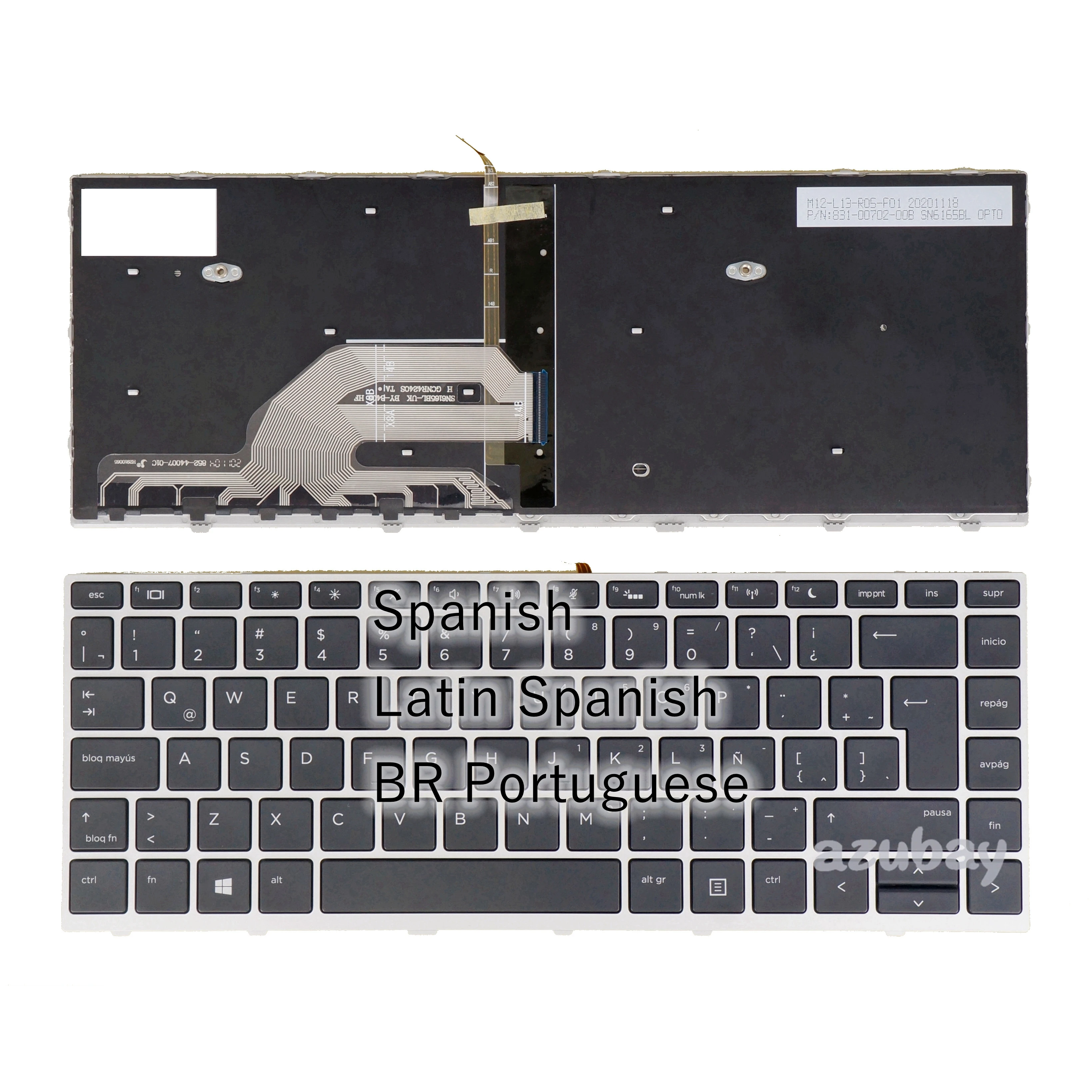 Br Portoghese La Tastiera Per Laptop Spagnola Per Hp Probook 430 G5 440 G5 445 G5, Zhan 66 Pro G1, X360 440 G1 Cornice Retroilluminata In Argento