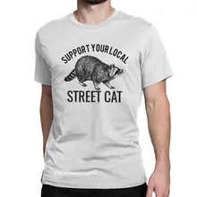 Camisetas de algodón con estampado de animales para hombres y mujeres, camisa de cuello redondo con diseño de gatos callejeros de apoyo a tu Local, Skunk Possum, Humor